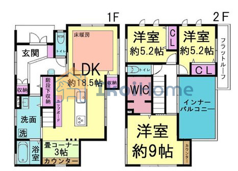 魚住町住吉 築浅戸建の間取り|太陽光発電が設置されており光熱費の削減になります。又床暖機能など豊富な機能面もうれしいポイントです。