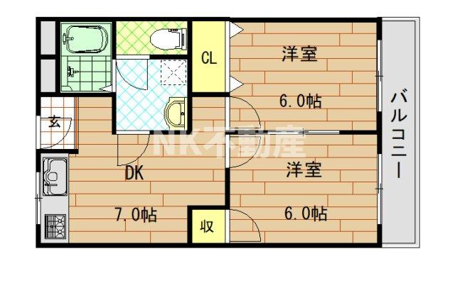 【間取り】 | コーポ陣内Ⅰ（河内小阪賃貸） | 間取りです