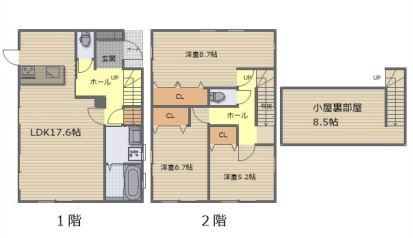 西区井口四丁目　№33666の間取り|３ＬＤＫ＋小屋裏物入