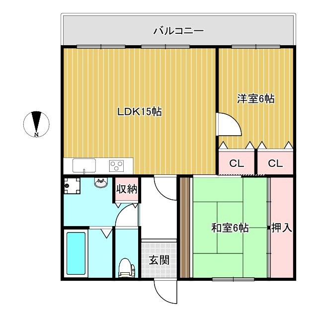 ロワイヤル京見橋の間取り|ゆとりのある2LDK