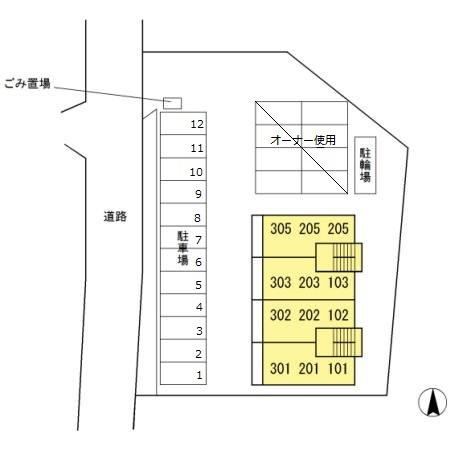 熊本市東区長嶺東５丁目のアパートの区画図