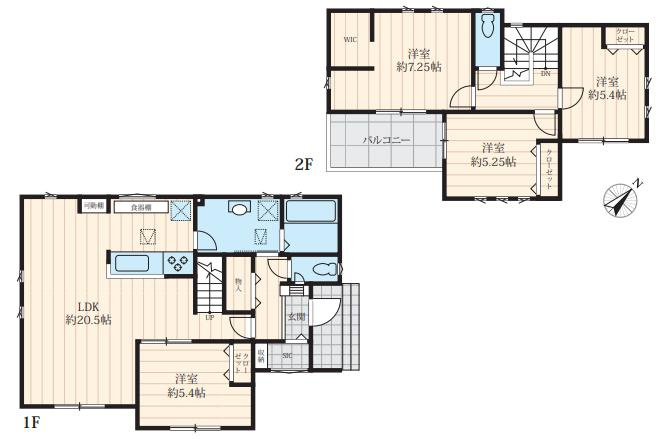 杉戸町堤根　新築一戸建て　03　クレアスタウンの間取り|リビング階段で家族と顔を合わせる機会が増えます♪