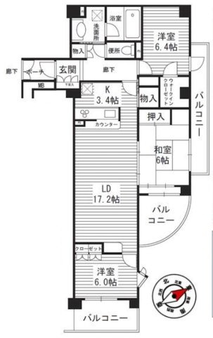 海見え！エレンシア逗子小坪　1階　角部屋　海・富士山を一望！の間取り|導線を考えられた間取り