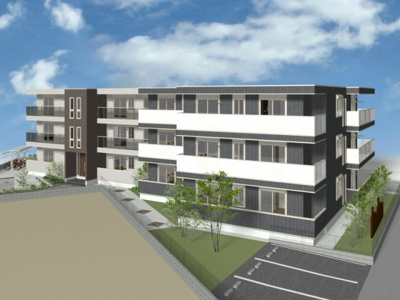 【外観】 | グリーンハイツB | ※外観パース※2024年5月完成！ダイワハウス施工の新築共同住宅♪グリーンライン「高田」駅まで徒歩8分！通勤通学・お買物にも便利な立地です☆