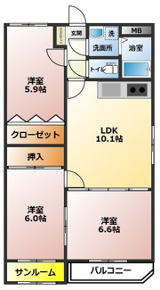 【間取り】 | グランデ寺内 | ファミリーにおすすめ1階の3DKです！