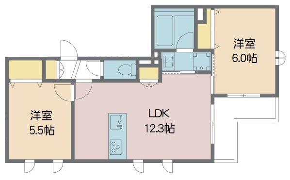 【間取り】 | Grigio TODA | 12帖超のLDKと各部屋に収納のある2LDKです
