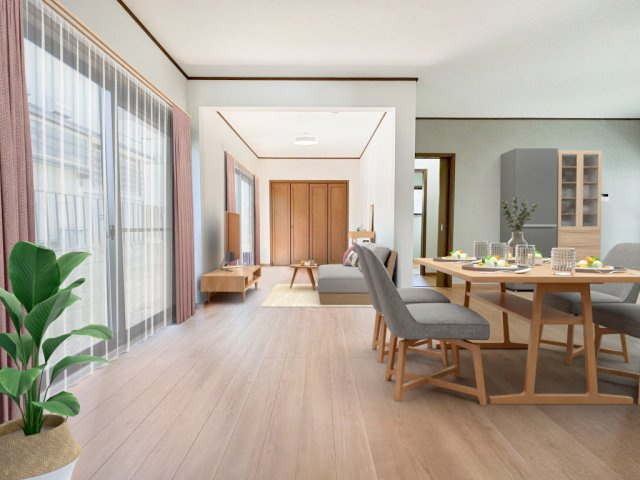 生活のイメージが湧きやすいようにリビングに家具家電などの調度品をCGで合成して配置しています。※CGの家具家電などの調度品は売買契約に含まれておりません。