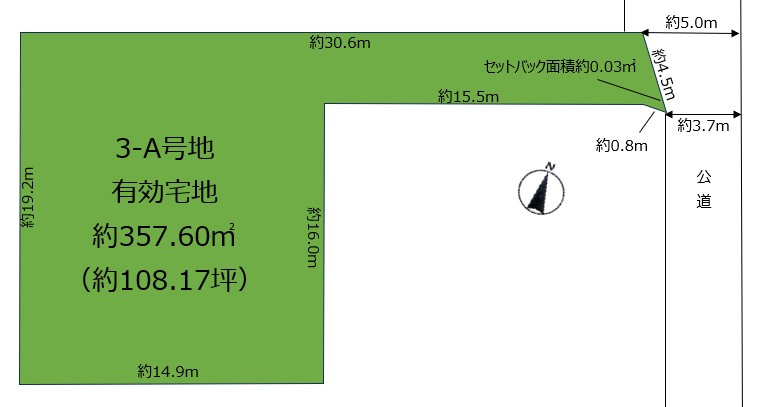 本山北町5丁目　売土地の土地図|3-A号地：357.63㎡、9,900万円、建築条件無し