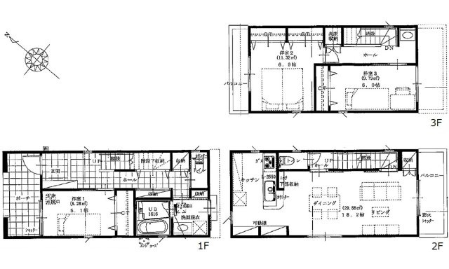 広島市南区東本浦町　新築一戸建て(全3棟)の間取り