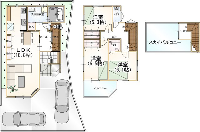 【土地図＋建物プラン例】の画像