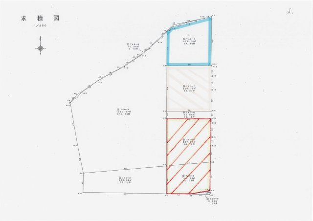 津山市宮尾　売地　112坪の区画図|赤色の斜線部分の土地です