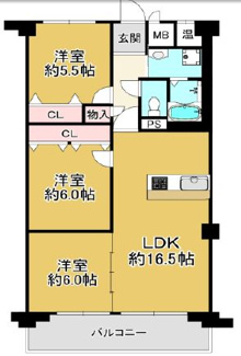 【間取り】 | ネオハイツ垂水 | ３ＬＤＫ
