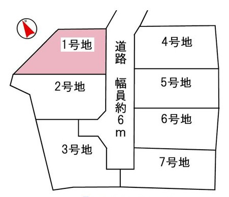 明石市二見町福里2期　全7区画　第1号地　土地の土地図|●資料・カタログのご請求無料●現地見学可能●前面の道路が幅6メートルと広くなっています。また、最寄り駅の土山駅からは、バスで6分の距離になります。