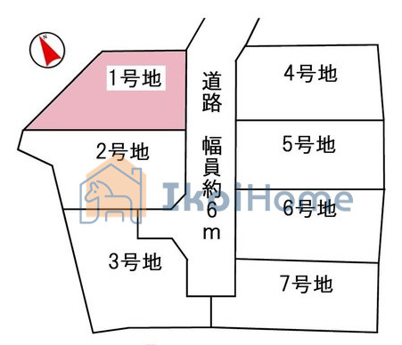 明石市二見町福里2期　全7区画　第1号地　土地の土地図|●資料・カタログのご請求無料●現地見学可能●前面の道路が幅6メートルと広くなっています。また、最寄り駅の土山駅からは、バスで6分の距離になります。