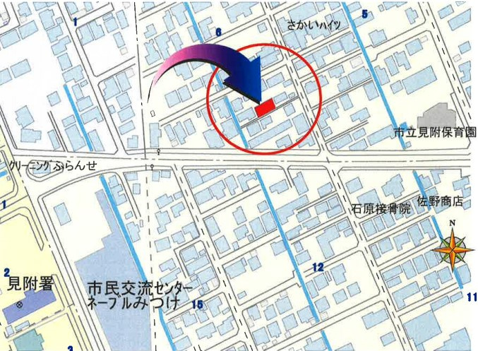 見附市学校町2丁目　売土地　43条ただし書許可必要の地図