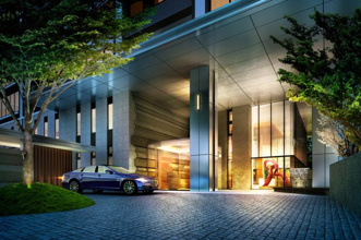 【外観パース】駐車場からエントランス(パンフレット画像)