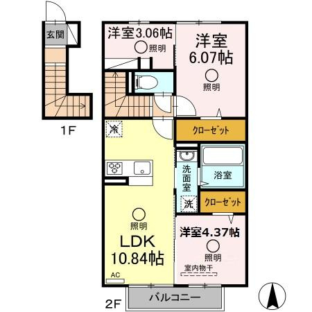 熊本市中央区黒髪６丁目のアパートの間取り