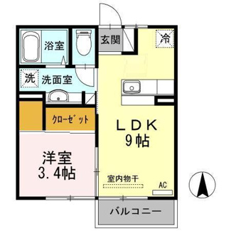 【間取り】 | アルコバレーノ蛇田A | １人暮らしにも２人暮らしにもおススメの洋室１LDKです。