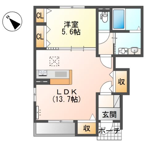 明石市東朝霧丘のアパートの間取り