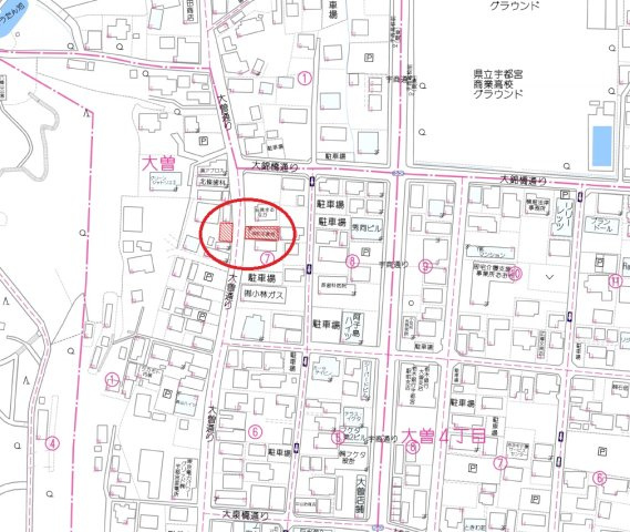 宇都宮市大曽１丁目　店舗併用住宅の地図