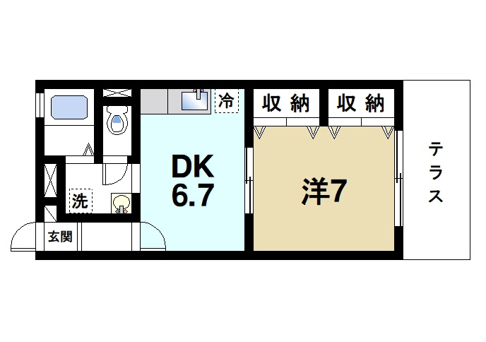 サニーハウスタムラの間取り|広々とした1DK間取りです