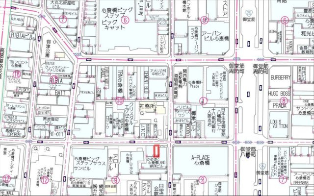 大阪市中央区西心斎橋２丁目の店舗一部の地図