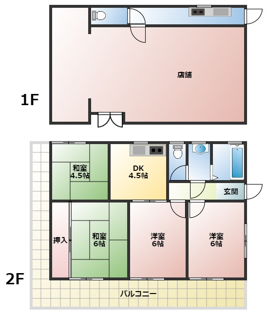 吉村町　店舗付住宅の間取り