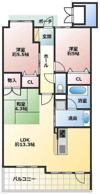 都城市年見町の中古マンションの間取り
