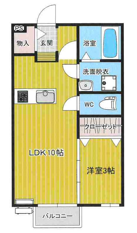 大野駅徒歩5分　ピオニーハウス(家賃半額補助対象物件）の間取り|動線の良い設計です