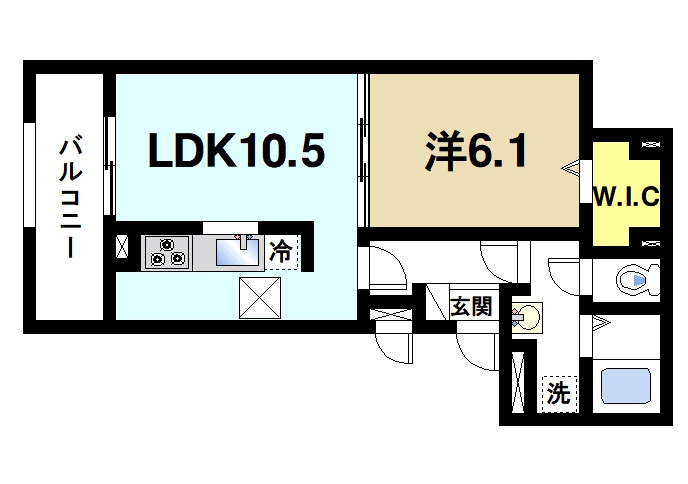 アプリコットⅢの間取り|ゆったりと暮らせる1LDKの間取りです。
