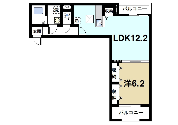 アプリコットⅢの間取り|ゆったりと暮らせる1LDKの間取りです。