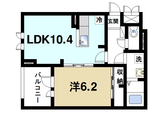 アプリコットⅢの間取り|ゆったりと暮らせる1LDKの間取りです。