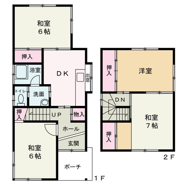 和歌山市吉礼の中古一戸建の間取り|4DK、土地面積100.72平米、建物面積72.86平米