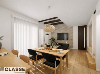 【完成予想図】 | 京田辺市田辺勇田　A号地　売土地　建築条件付き | アトリエ仕様の窓はペアガラス、サッシはアルミ×樹脂複合のハイブリットサッシを採用。ガラスの間には断熱性の高いアルゴンガスを充填しておりますので、より断熱性能が高まる仕様になっております。