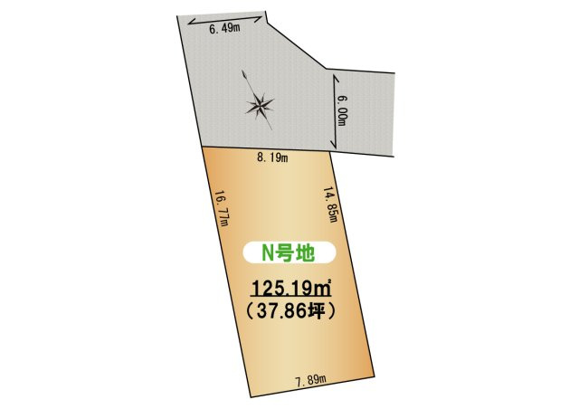 熊取町小垣内１丁目　建築条件無し売り土地　N号地の土地図|37.86坪　都市ガス　公共下水引き込み済