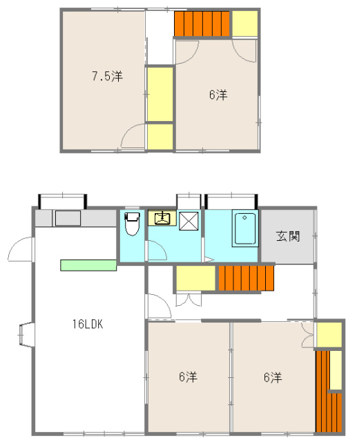 16帖LDK！アルク・郵便局近くの全室洋室戸建て賃貸の間取り