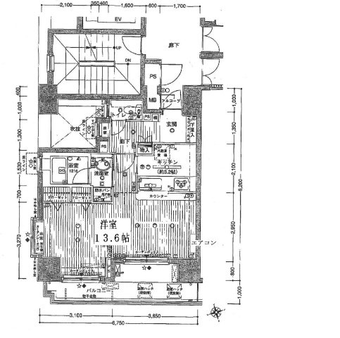 コスモ上野ロイヤルフォルムの間取り|13.6帖洋室　1K 41.93㎡
