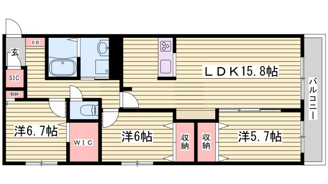 オカバ姫路青山シャーメゾン A棟の間取り