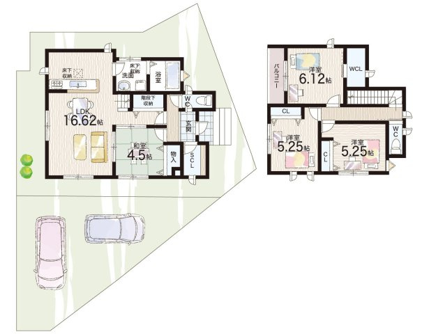 八幡市八幡福禄谷　新築一戸建ての間取り|ＳＩＣ・リビング階段・２０号地