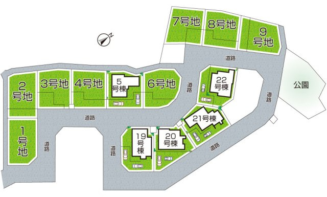八幡市八幡福禄谷　新築一戸建ての区画図|全１３区画　前面道路６ｍ
