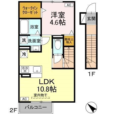 モン・シエールの間取り|1LDK（リビング10.8帖、洋室4.6帖、ウォークインクローゼット）