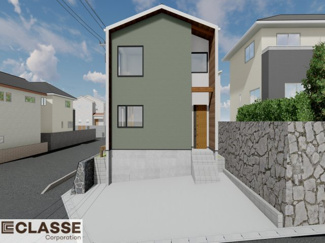 【外観パース】 | 宇治市木幡御蔵山　2区画E号地　売土地　建築条件付き | ・参考プラン価格：2310万（別途外構費230万、造成費等145万）　　　　
・建物価格は参考価格になります。
（弊社標準建物30坪で計算した価格です）　　　　　　
・参考プラン延床面積：92.13㎡