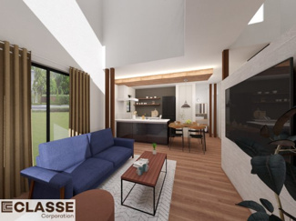 【完成予想図】 | 宇治市木幡御蔵山　2区画E号地　売土地　建築条件付き | アトリエスタイルハウス仕様の窓はペアガラス、サッシはアルミ×樹脂複合のハイブリットサッシを採用。ガラスの間には断熱性の高いアルゴンガスを充填しておりますので、より断熱性能が高まる仕様になっております。