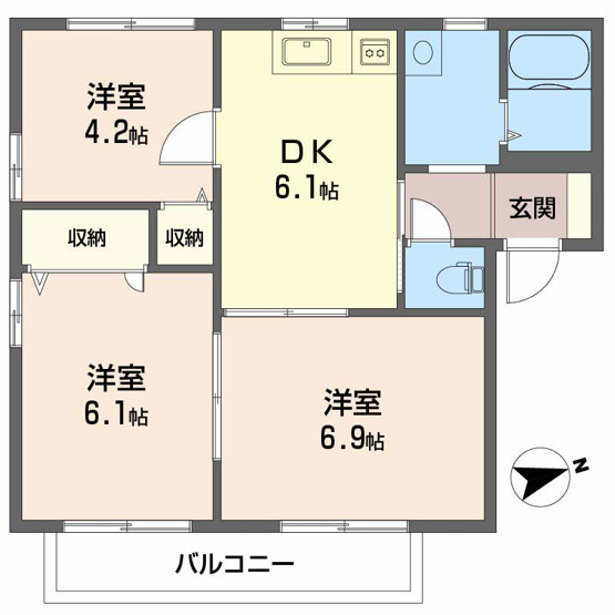【間取り】 | アネックス立岩　B棟 | 3DKタイプのお部屋です