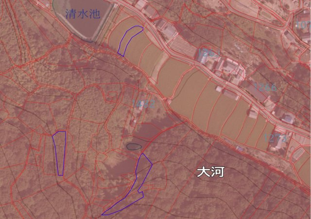 笠岡市大河売地の土地図|売買対象（青枠）