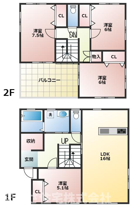 田吉　新築住宅の間取り|4LDKの2階建てです。
