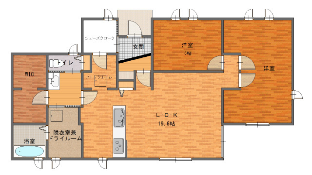 【No.6562】徳尾/平屋建/3LDK+WIC/太陽光発電/P3台の間取り