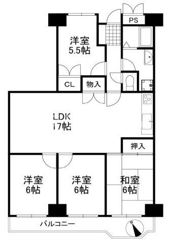 青葉丘マンションの間取り|4LDKのマンションです