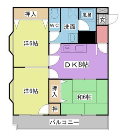 久留米市宮ノ陣５丁目の賃貸マンションの間取り
