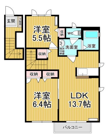 【間取り】 | ヴィヴァーチェＥ | 2部屋採光！オール洋間です♪